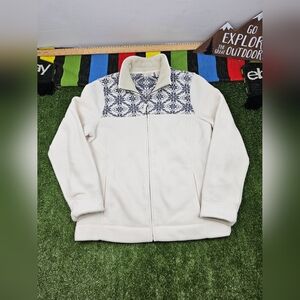 LL Bean Womens Fleece Jacket Full Zip  Nordic Snowflake Size Medium White